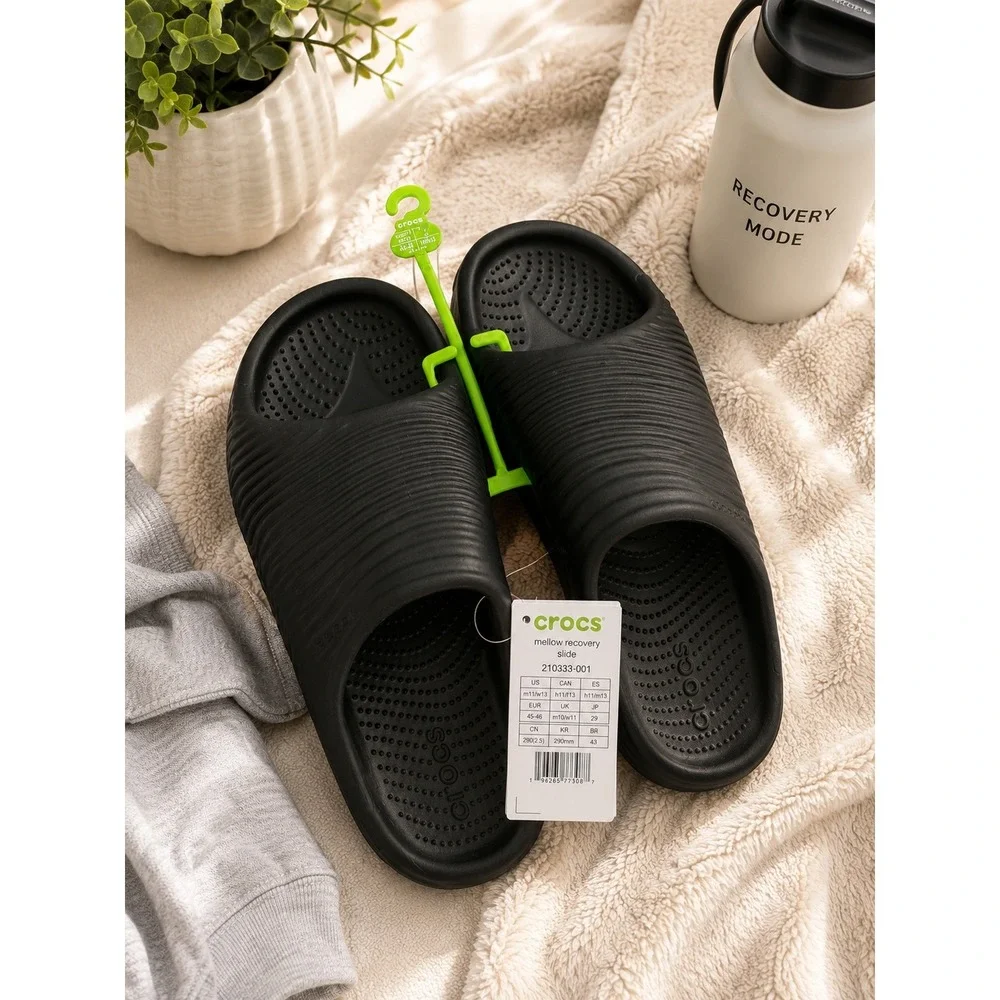 Crocs Mellow Recovery Slides Black Unisex Comfort Sandals Size M11 W13 NWT